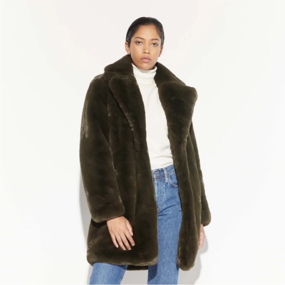 APPARIS Sasha Faux Fur Army Olive Khaki Green Coat